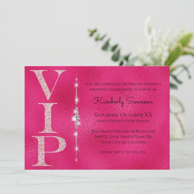Glamorous Diamonds Hot Pink Glitter VIP Party Invitation (Standing Front)
