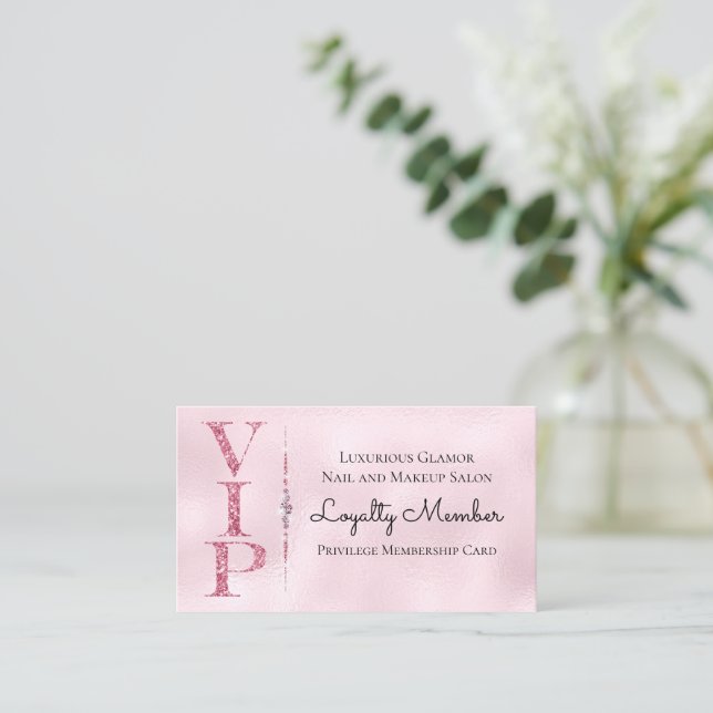 Glamorous Diamonds Pink Glitter VIP Loyalty Business Card (Standing Front)