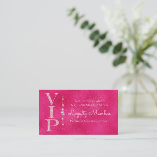 Glamorous Diamonds Pink Glitter VIP Loyalty Business Card