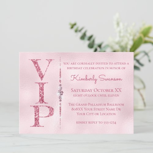 Glamorous Diamonds Pink Glitter VIP Party Invitation
