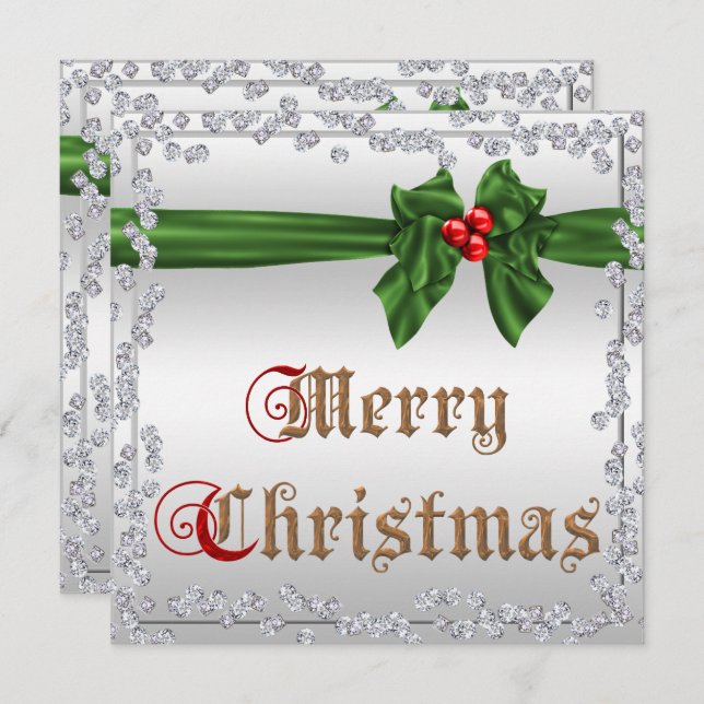 Glamorous Diamonds & Silky Sash Bow Christmas Invitation (Front/Back)