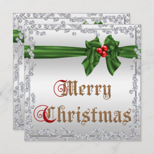Glamorous Diamonds & Silky Sash Bow Christmas Invitation