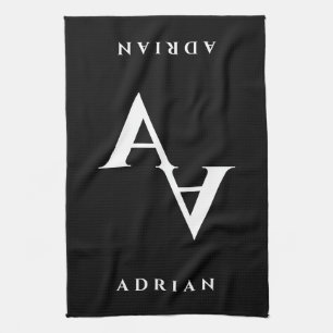 Glamorous double name monogram black and white kitchen towel