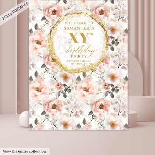 Glamorous Dusty Pink Floral Birthday Party Banner Tapestry