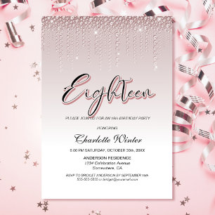 Glamorous Dusty Rose Pink Diamonds 18th Birthday Invitation