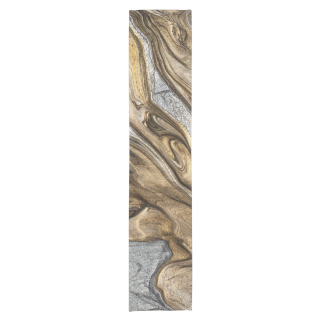 Glamorous Earthy Marble Swirl Pattern Short Table Runner (Front)