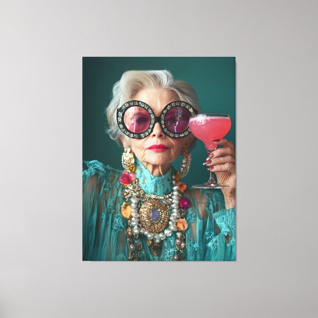 Glamorous Elderly Woman Bold Luxury Fashion Canvas Print (Front)