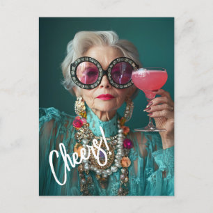 Glamorous Elderly Woman Bold Luxury Fashion Postcard
