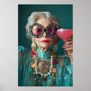 Glamorous Elderly Woman Bold Luxury Fashion Poster
