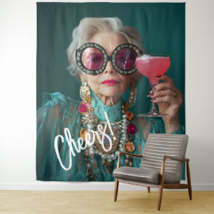 Glamorous Elderly Woman Bold Luxury Fashion Tapestry