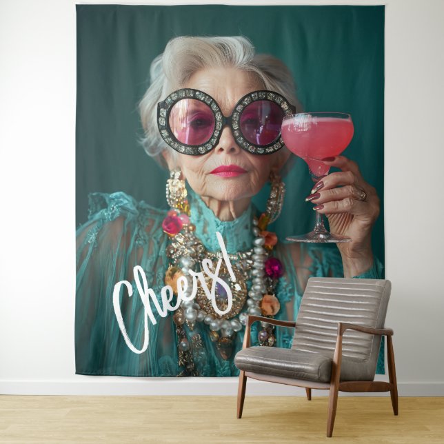 Glamorous Elderly Woman Bold Luxury Fashion Tapestry (In Situ)