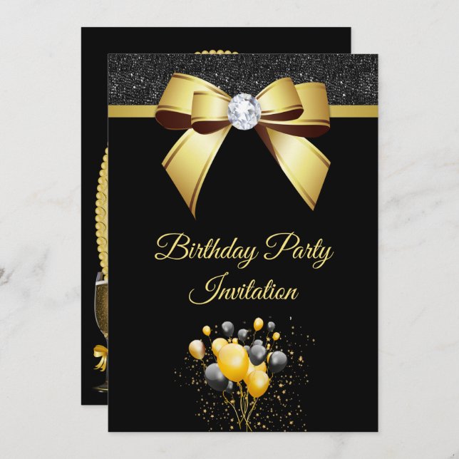Glamorous Elegance Birthday Party Invitation (Front/Back)