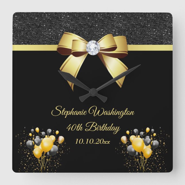Glamorous Elegance Birthday Party Square Wall Clock (Front)
