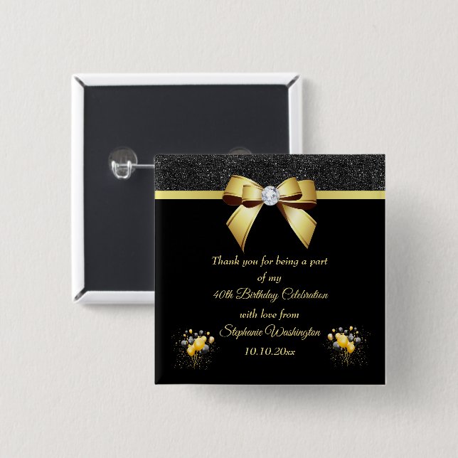 Glamorous Elegance Birthday Thank You Favor Button (Front & Back)