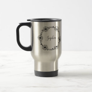 Glamorous elegant black and white name monogram travel mug