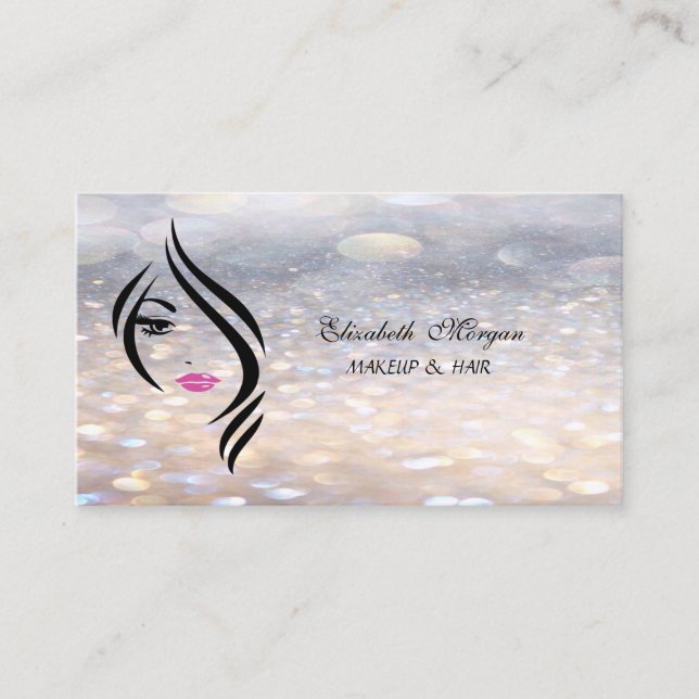 Glamorous Elegant Bokeh, Face Silhouete Business Card (Front)