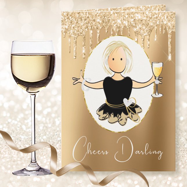 Glamorous Elegant Glitter Cute Cartoon Birthday   Card (Creator Uploaded)