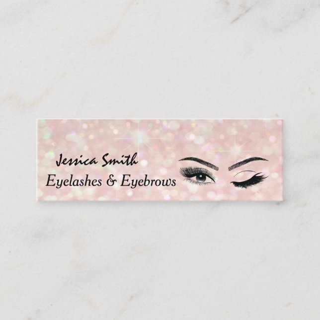 glamorous elegant glittery Eyelashes & eyebrow Mini Business Card (Front)