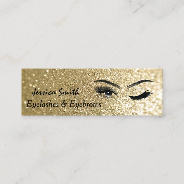 glamorous elegant glittery Eyelashes & eyebrow Mini Business Card (Front)