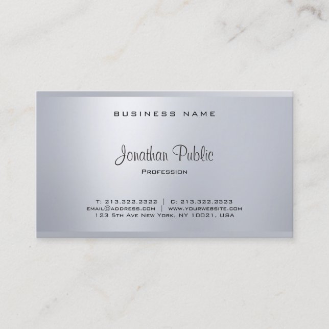 Glamorous Elegant Silver Modern Script Cool Plain Business Card (Front)
