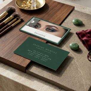 Glamorous Emerald Green Glitter Eyes Makeup Artist Business Card