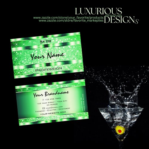 Glamorous Emerald Green Glitter Stars Elegance Business Card