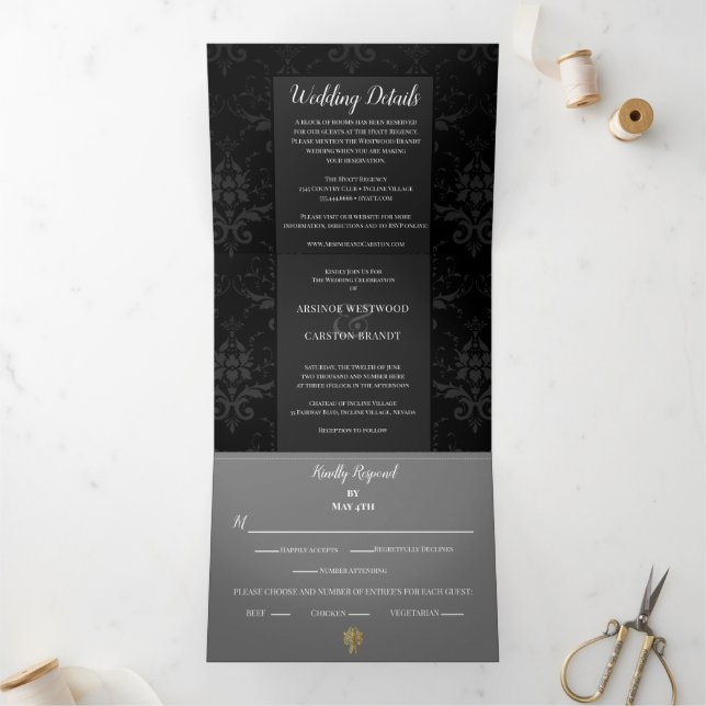 Glamorous Evening Wedding Tri-Fold Invitation (Inside)