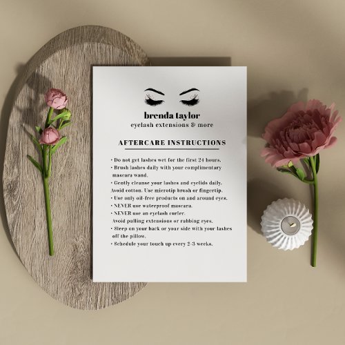 Glamorous Eyelash  Browbar Aftercare Instructions Business Card