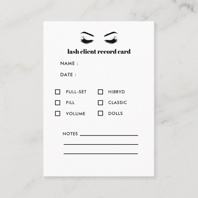 Glamorous Eyelash Extension Client Consultation Business Card (Front)