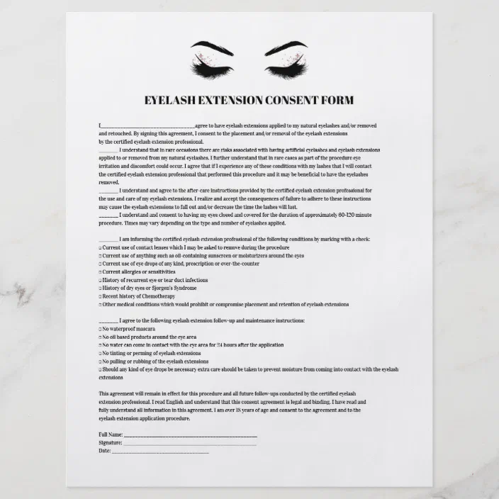 Glamorous Eyelash Extension Consent Form Flyer Zazzle Com