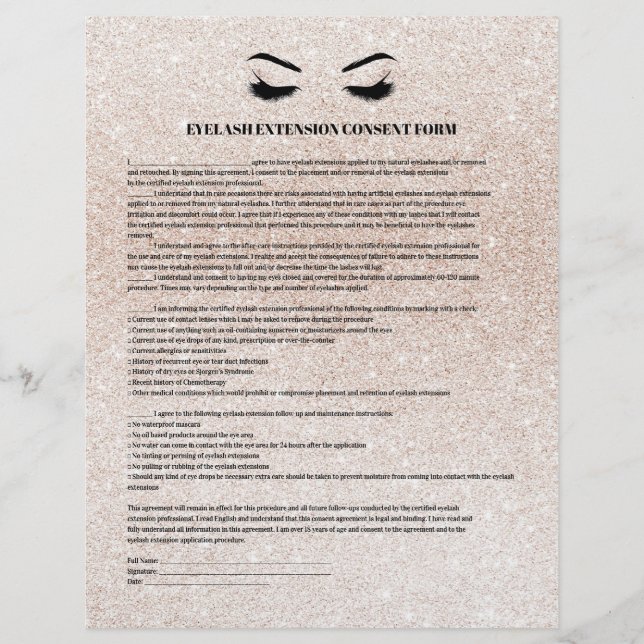 Glamorous EYELASH EXTENSION CONSENT FORM Flyer (Front)