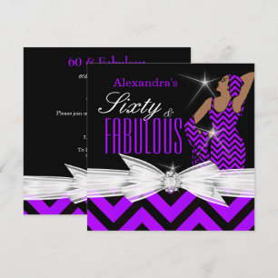 Glamorous Fabulous 60 Chevron Purple Birthday Invitation