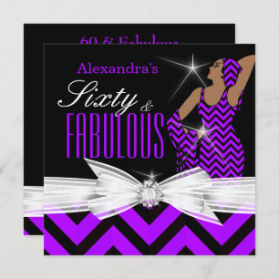 Glamorous Fabulous 60 Chevron Purple Birthday Invitation
