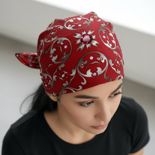 Glamorous Fancy White Gold Scarlet Red Baroque Bandana