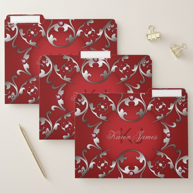 Glamorous Fancy White Gold Scarlet Red Baroque File Folder (Set)