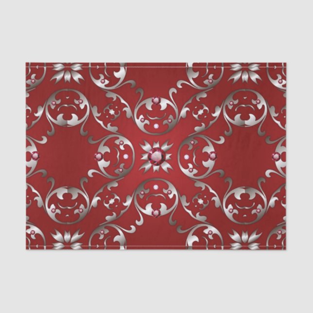 Glamorous Fancy White Gold Scarlet Red Baroque  Tissue Paper (Front)