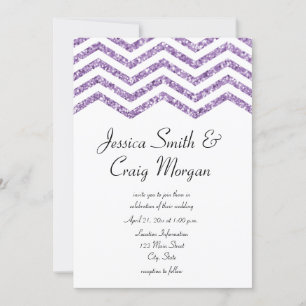 Glamorous Faux Amethyst Glitter Chevron Wedding Invitation