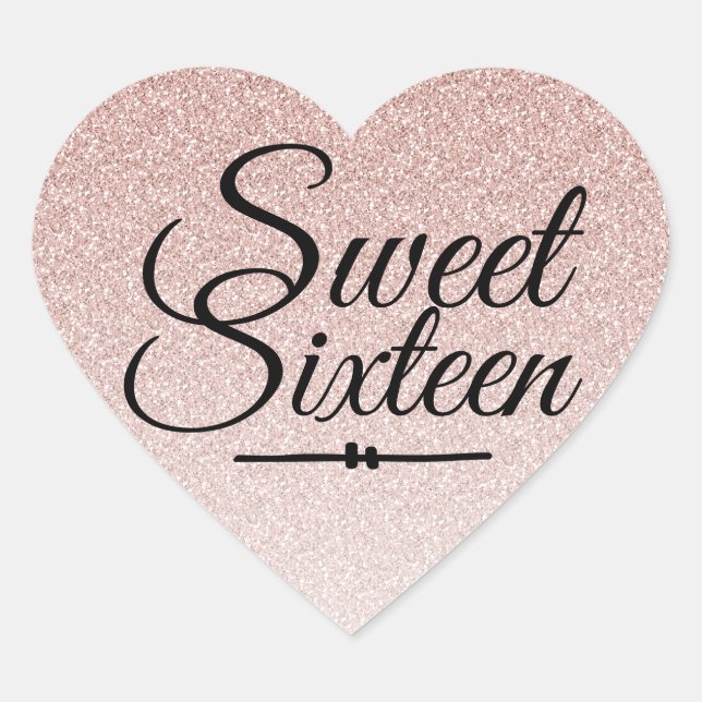 Glamorous faux blush pink glitter ombre Sweet 16 Heart Sticker (Front)