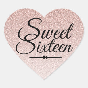 Glamorous faux blush pink glitter ombre Sweet 16 Heart Sticker