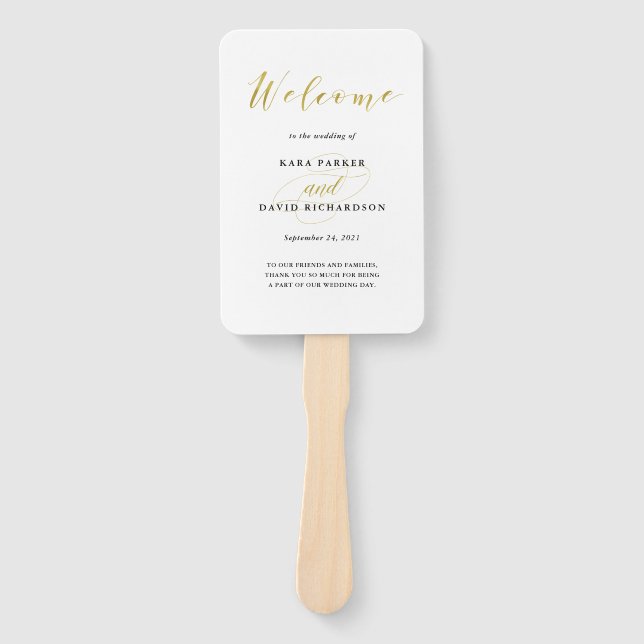 Glamorous Faux Gold Classic Wedding Hand Fan (Front)