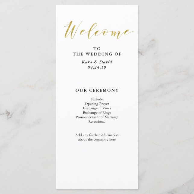 Glamorous Faux Gold Classic Wedding Program (Front)
