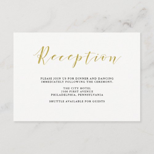 Glamorous Faux Gold Classic Wedding Reception Enclosure Card