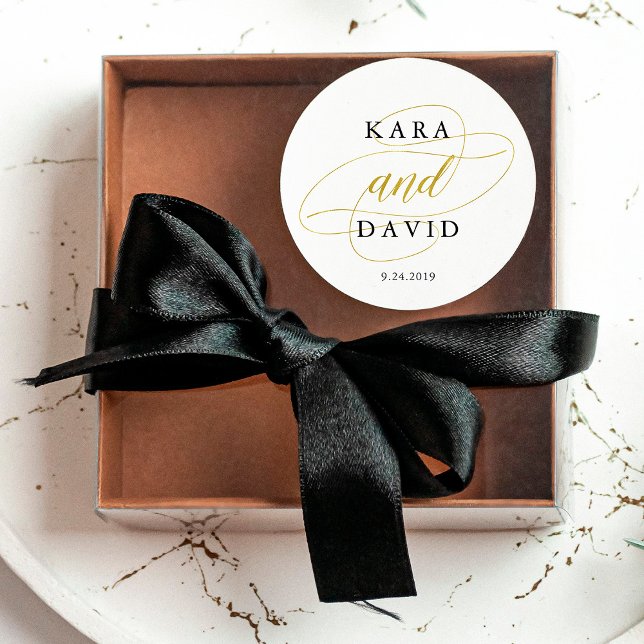 Glamorous Faux Gold Classic Wedding Round Sticker (Creator Uploaded)