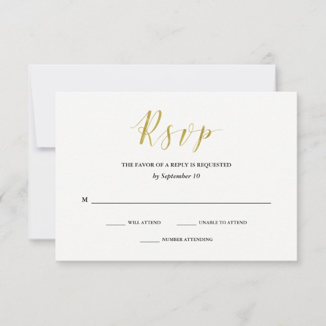 Glamorous Faux Gold Classic Wedding RSVP Card (Front)