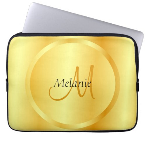 Glamorous Faux Gold Elegant Modern Monogram Laptop Sleeve