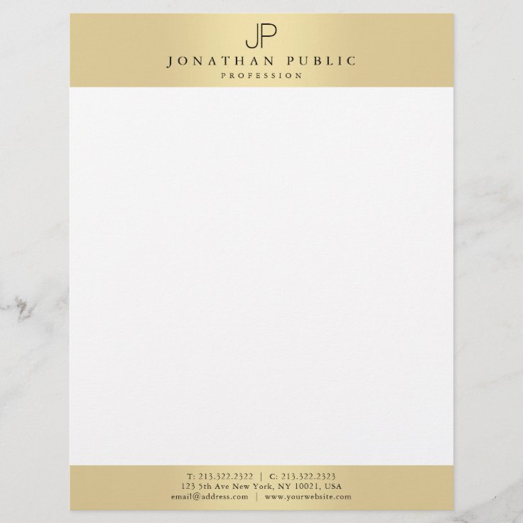 Glamorous Faux Gold Elegant Monogram Modern Plain Letterhead | Zazzle