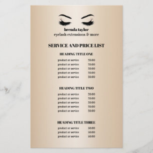 Glamorous faux gold EYELASH SALON SERVICE LIST Flyer