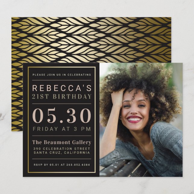 Glamorous Faux Gold Foil Photo Birthday Party Invitation (Front/Back)