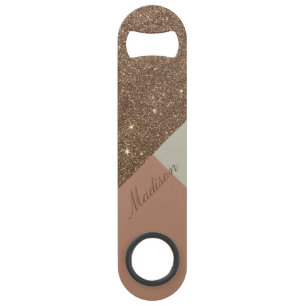 Glamorous Faux Gold Glitter and Taupe Monogram Bar Key