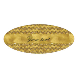Glamorous Faux Gold Glitter Chevrons Name Tag